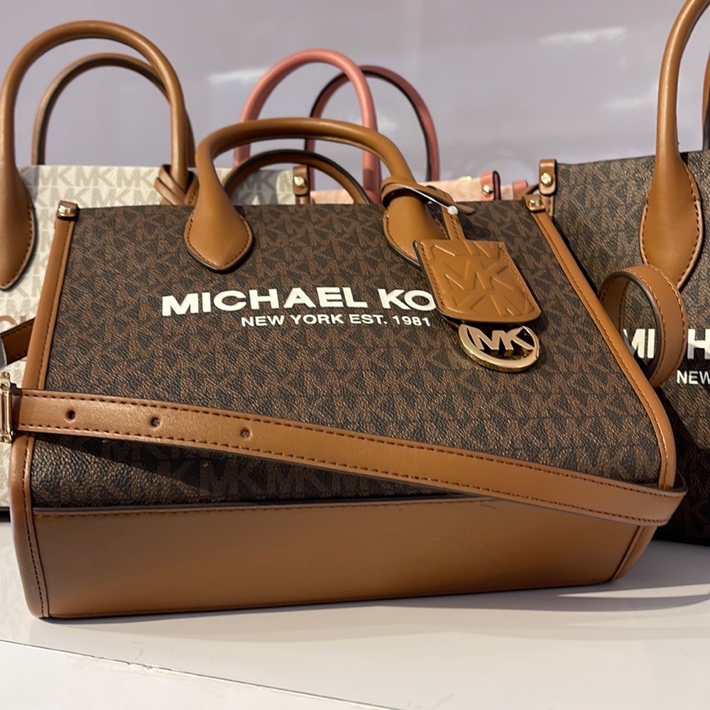 Michael Kors Mirella Small Shopper Top Zip Crossbody Bag Brown Logo MK - Picture 9 of 16